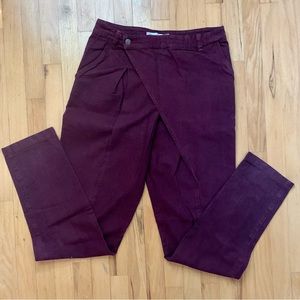 See By Chloe maroon denim pants with front overlap